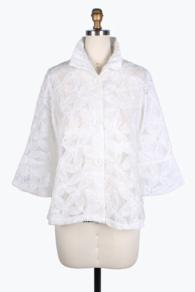 versatile casual coat for women -Damee Beaded Flower jacket style 2381 Wht