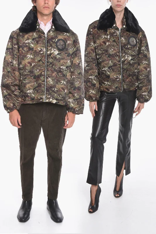 urban style cropped puffer jacket -Random Identities Camo-printed Padded Jacket with Faux-furred Collar