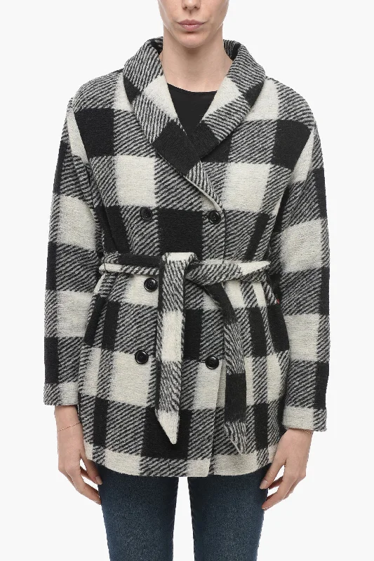 casual zip-up hoodie jacket for women -Woolrich ARCHIVE Double-breasted Plaid Check Coat