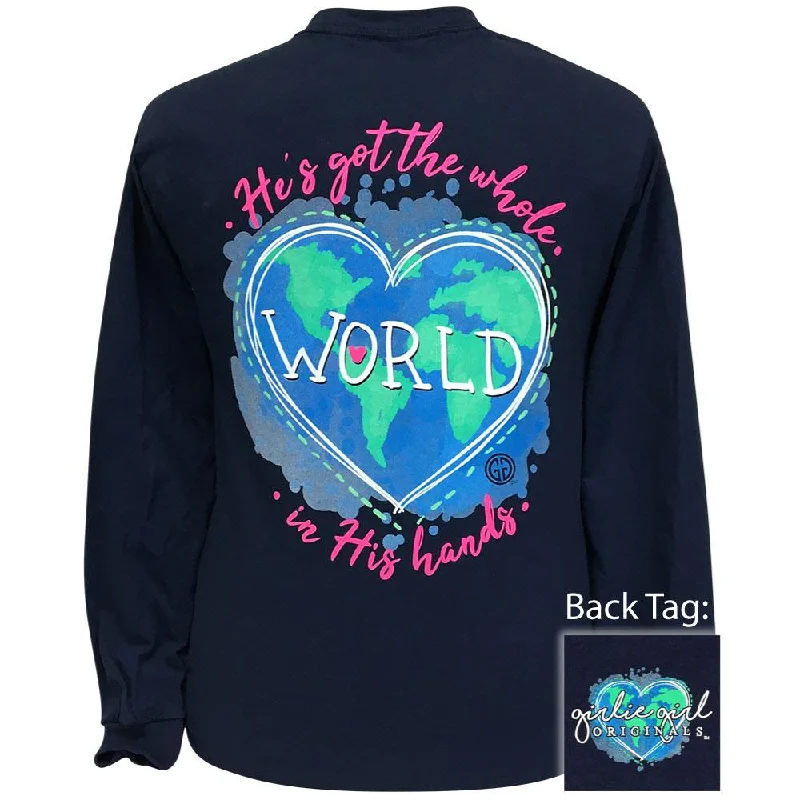 ladies' cowl neck blouse -World In His Hands-Navy LS-2295