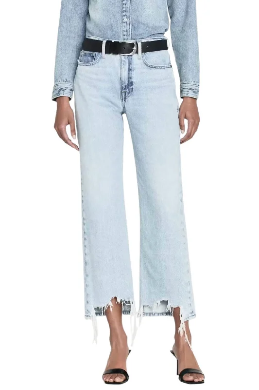 ladies' low-rise bootcut jeans -Le Jane Crop Bite Hem Jeans In Fizz Indigo