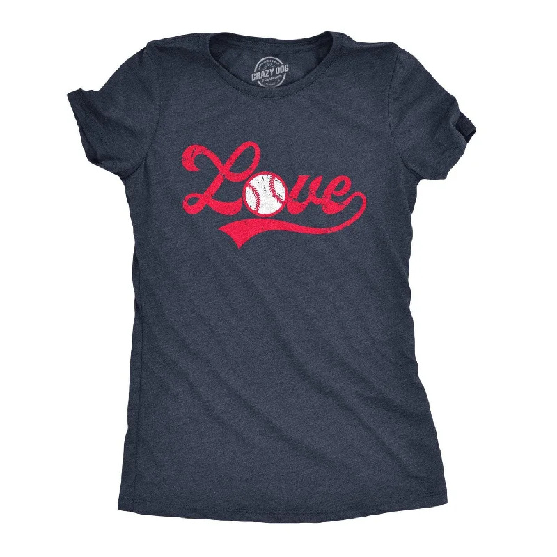 women's sporty zip-up pullover -Love Baseball Script Women's T Shirt