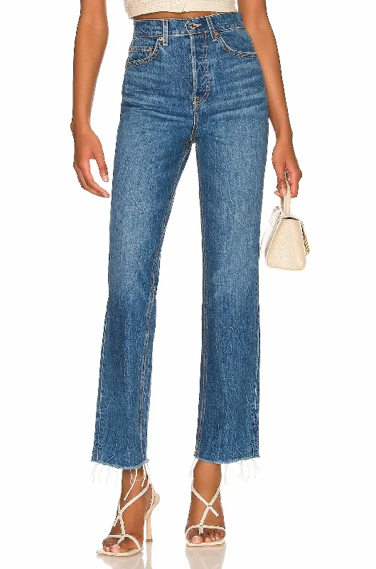 high-rise distressed jeans for women -Cassidy Mid Rise Straight Jeans In Runyon Canyon