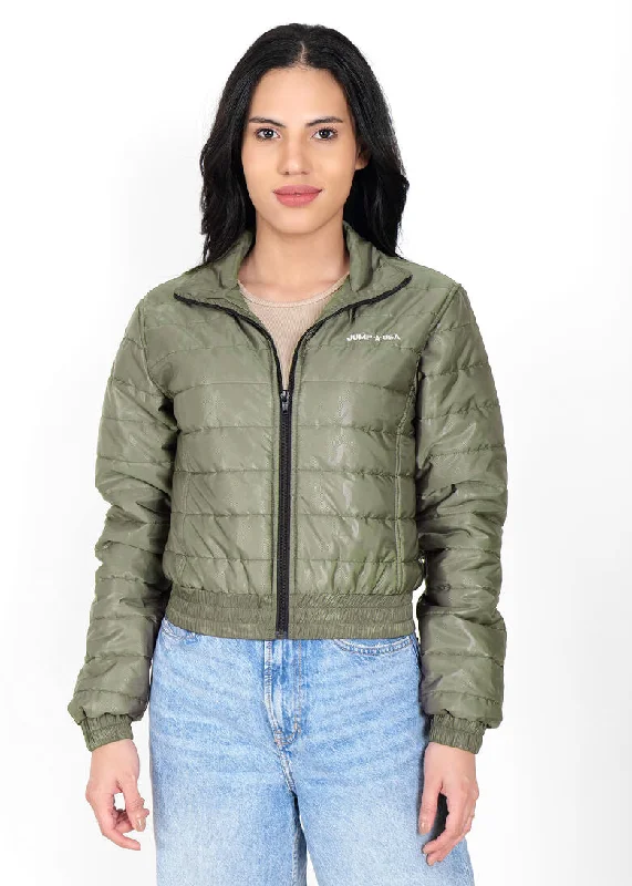 sporty track jacket for women -JUMP USA Women Frost Defense Olive Quilted Jacket