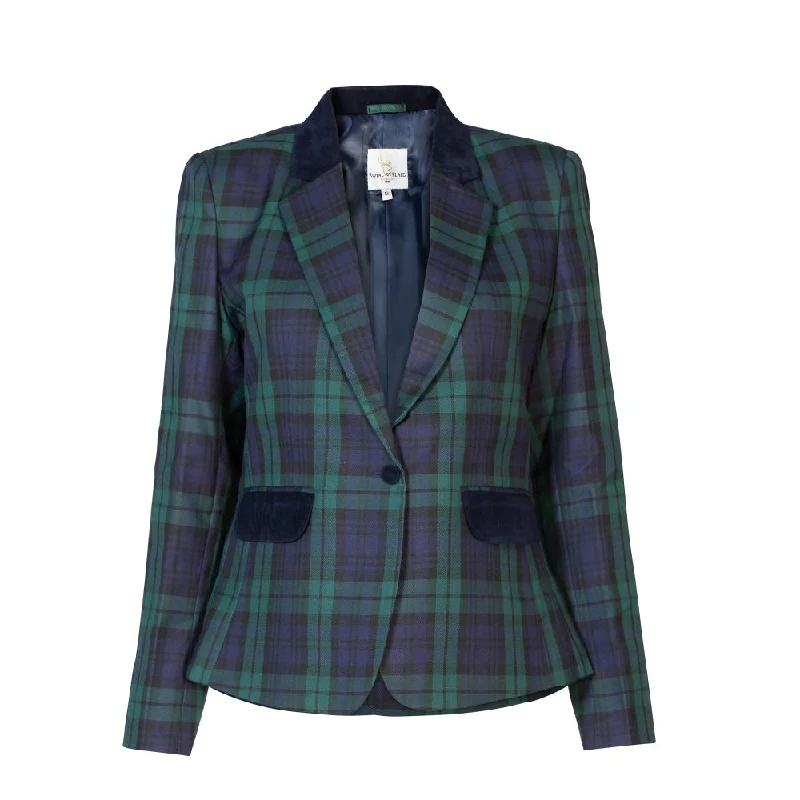 casual linen jacket for women -Women's Tartan Short Jacket - Black Watch