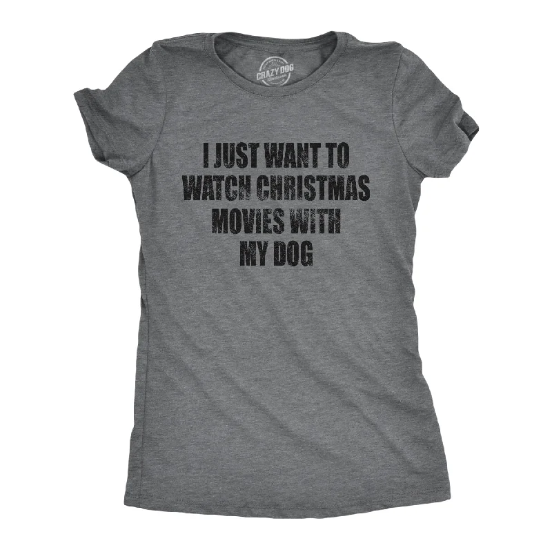 ladies' henley button t-shirt -I Just Want To Watch Christmas Movies With My Dog Women's T Shirt