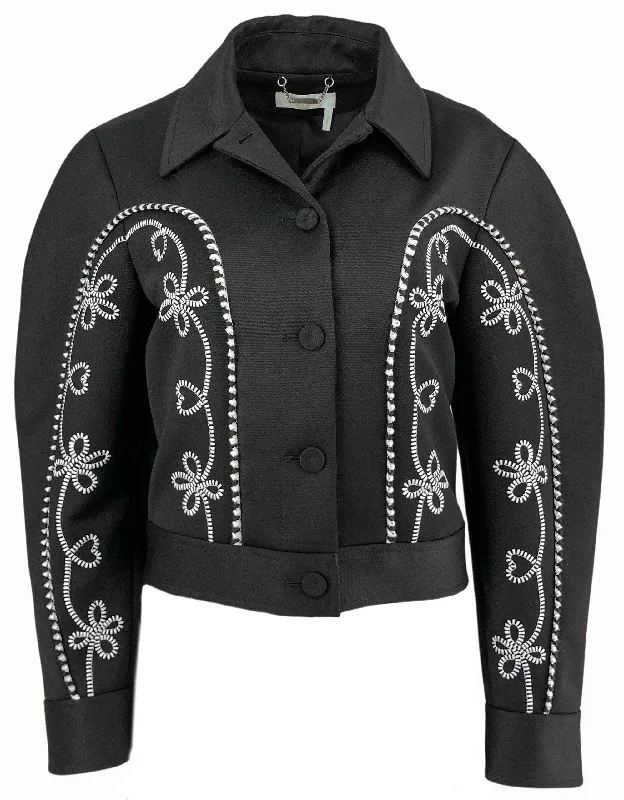 sophisticated evening coat for women -Chloé Embroidered Jacket in Black