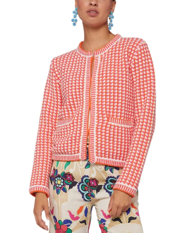 cropped wool blazer for women -Tweed Jacket In Pink/ecru