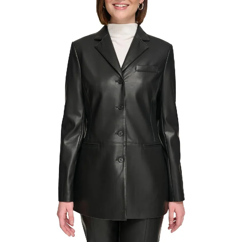 cozy oversized wrap coat for women -Womens Faux Leather Office Leather Jacket