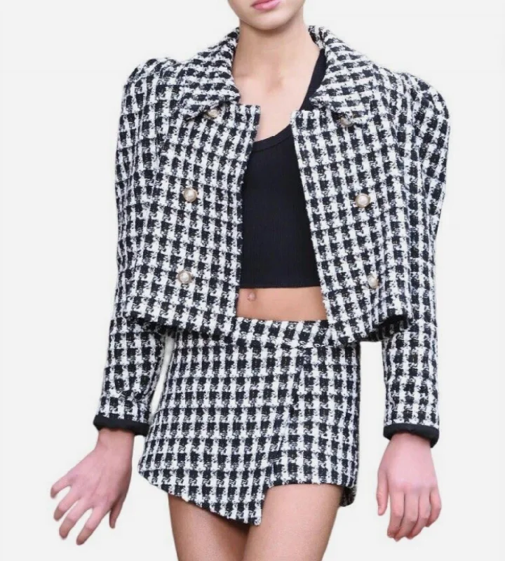 women's classic pea coat -Plaid Jacket And Shorts Set In Black And White