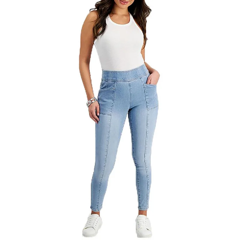 comfortable denim joggers for women -Petites Womens Faded High Rise Skinny Jeans