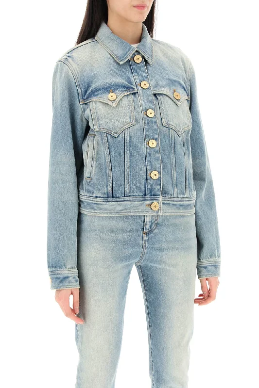 women's cropped bomber jacket -Balmain Western Denim Jacket