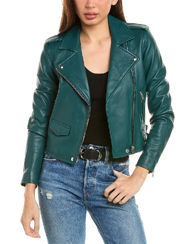 military-style coat for women -IRO Ashville Leather Moto Jacket