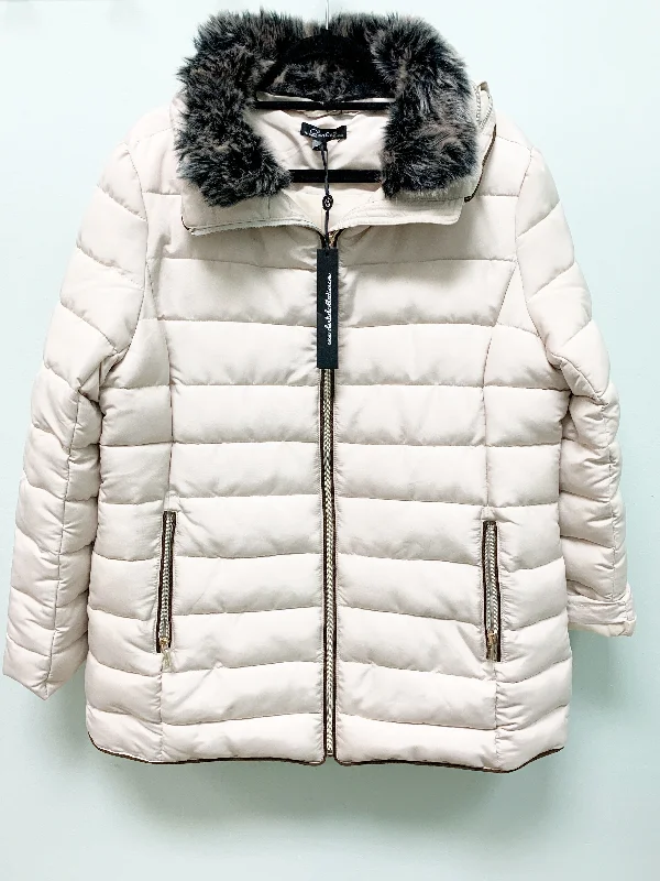 women's double-breasted coat -PARKHURST CREAM FAUX FUR HOODY PUFF WINTER COAT C6052 FINAL SALE