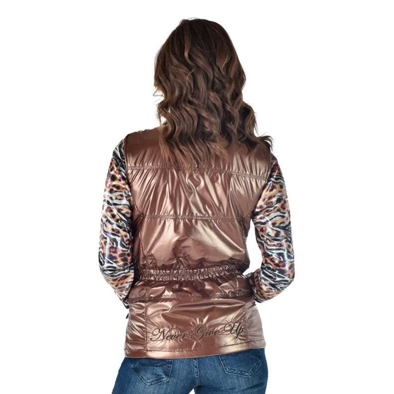 women's hooded winter jacket -Cowgirl Tuff Western Vest Womens Pockets Logo Zip Copper 100727