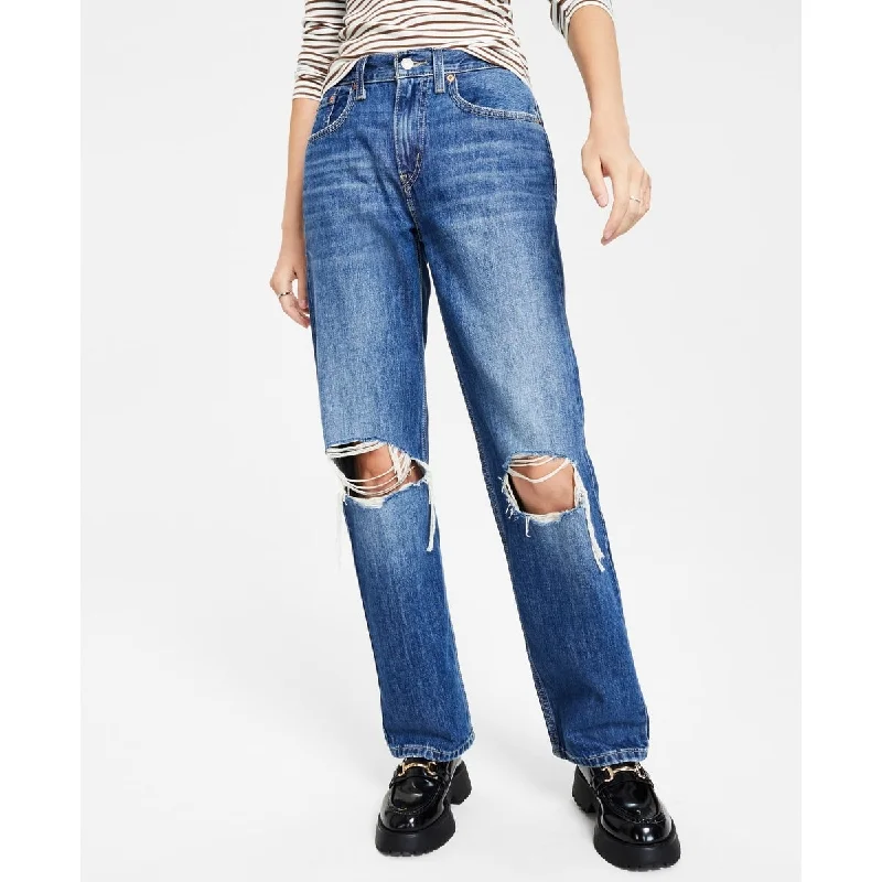 women's low-rise skinny jeans -Levi's Women's Low Pro Relaxed Ripped Straight Leg Jeans Blue Size 32X28 - 32X38