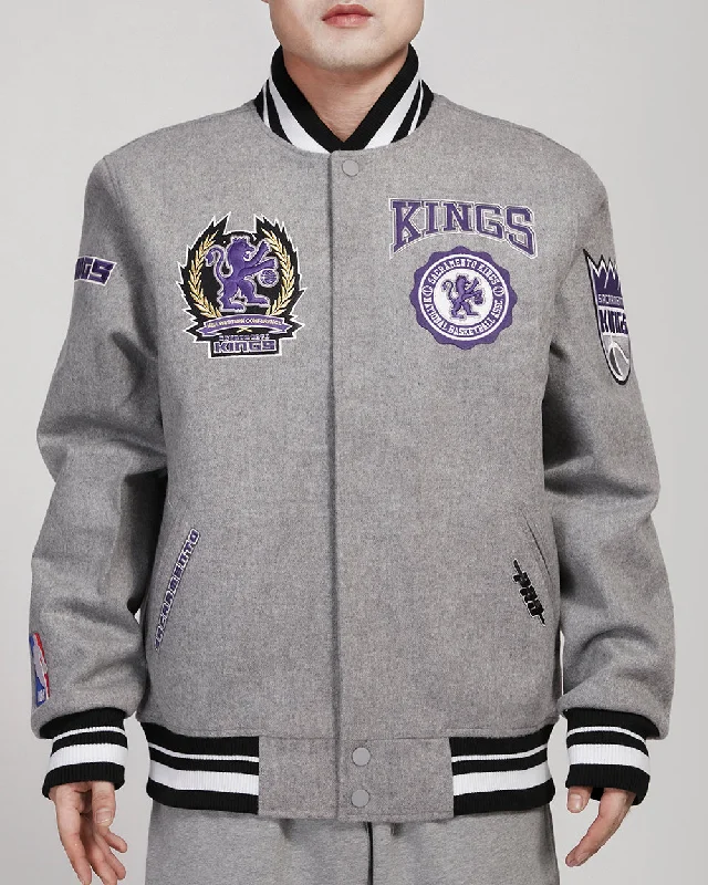 women's elegant cape coat -NBA SACRAMENTO KINGS REST EMBLEM RIB WOOL VARSITY JACKET (HEATHER GRAY/BLACK)