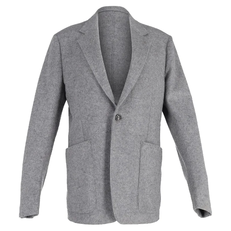 long elegant trench coat for women -Ermenegildo Zegna Single-Breasted Blazer Jacket with Pockets in Grey Wool