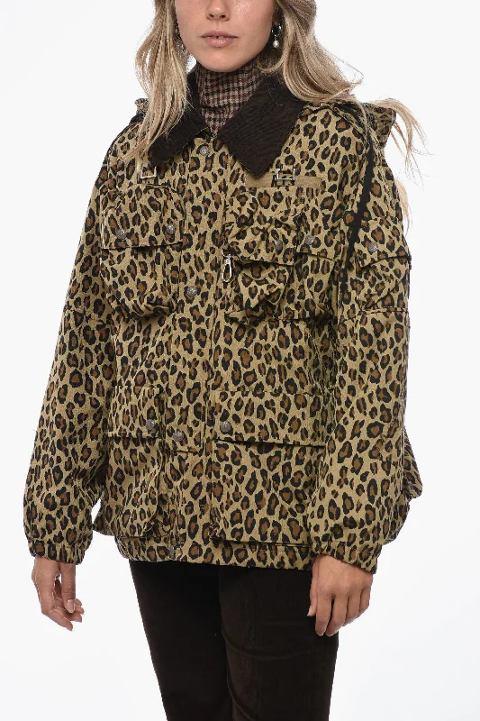 ladies' soft knit cardigan coat -R13 Utility Jacket with Animalier Pattern