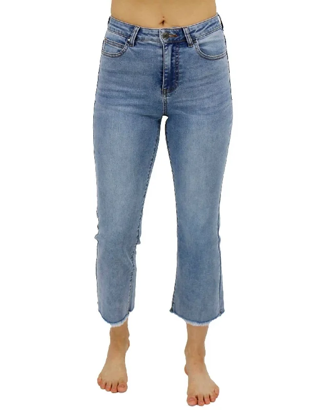 trendy two-tone denim jeans -Crop Flare Jeans In Medium Standard Wash