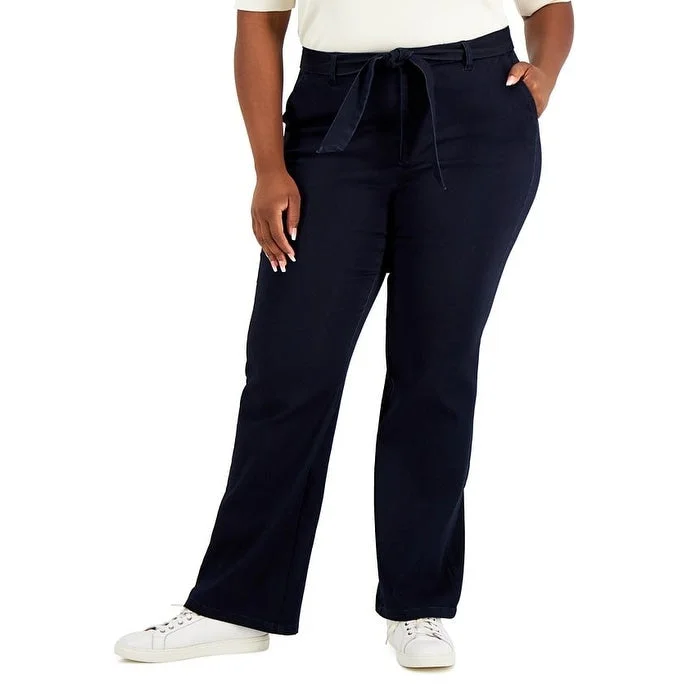 comfortable denim joggers for women -Anne Klein Women's Tie Front High Rise Jeans Blue Size 14W