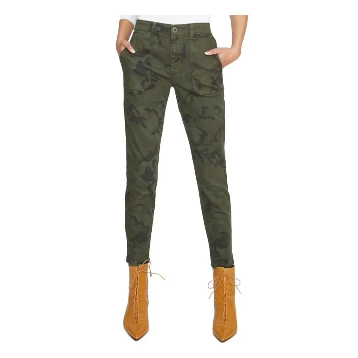 ladies' oversized denim pants -Sanctuary Women's Green Zippered Pocketed Camouflage Jeans Waist Green Size 25