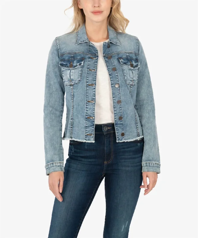 stylish knitted jacket for women -Kara Denim Jacket In Standard Wash