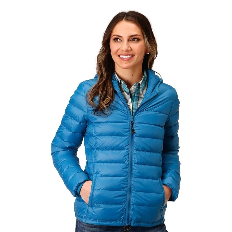 warm alpaca wool coat for ladies -Roper Western Jacket Womens Quilted Zip Hood Teal 03-098-0693-6139 BU