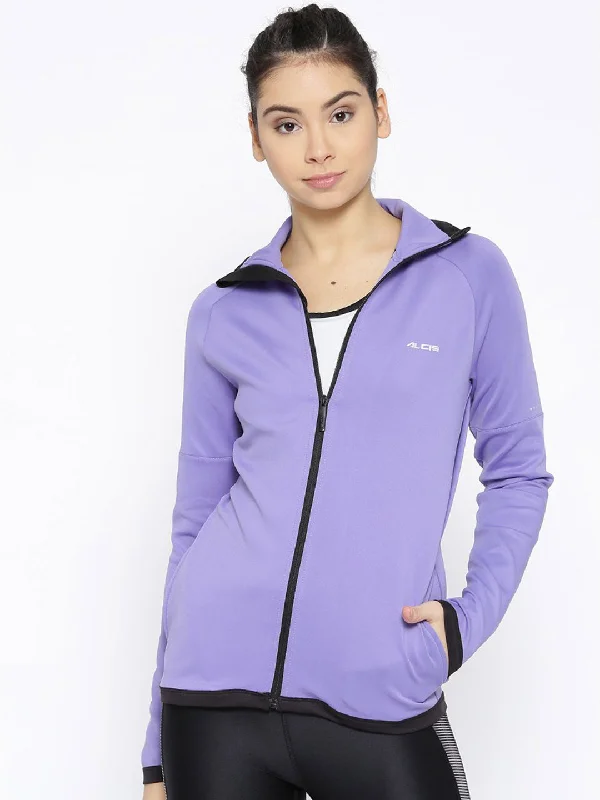 women's faux fur coat -Alcis Women Lavender Solid Sporty Jacket