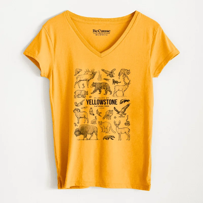 women's button-up shirt -Wildlife of Yellowstone National Park - Women's 100% Recycled V-neck