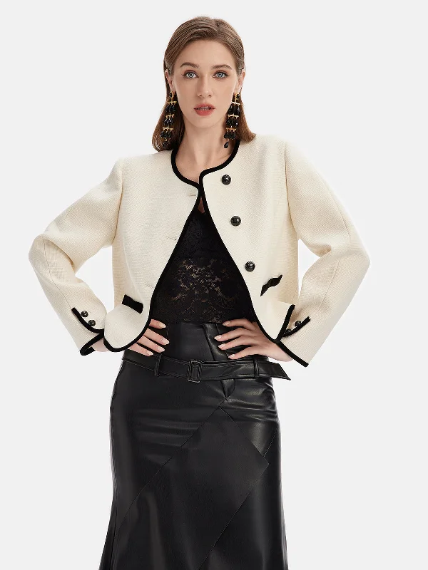 casual coats for women -Wool Contrast-Trim Short Blazer