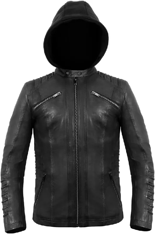 women's varsity bomber jacket -Women's Real Leather Jacket, Women’s Removable Hooded Moto Biker Leather Jacket