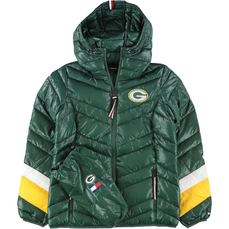 women's lightweight jacket -Tommy Hilfiger Womens Green Bay Packers Puffer Jacket, Green, Small