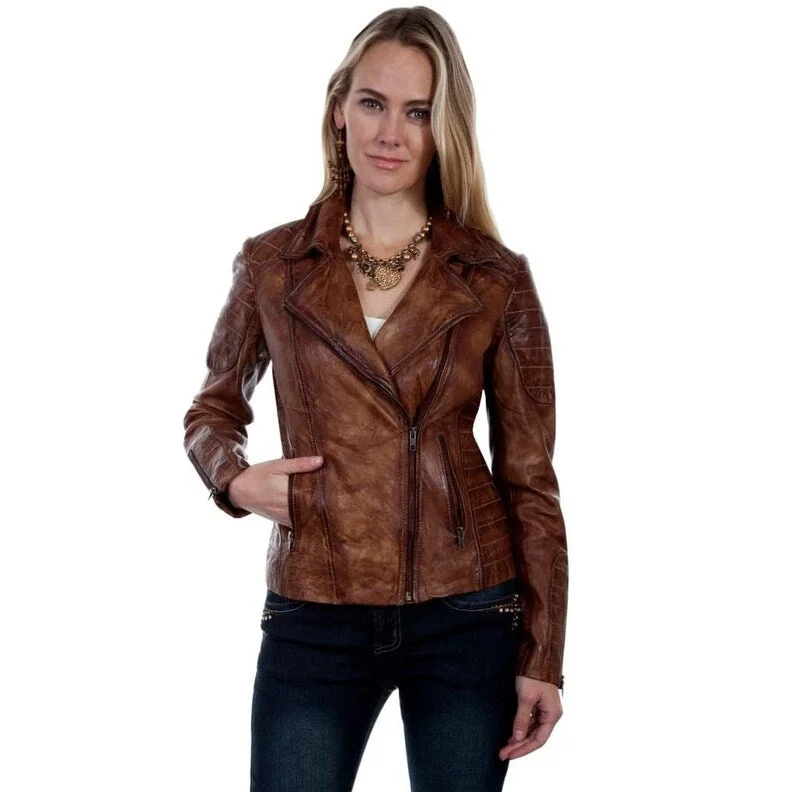 ladies' longline puffer coat -Scully Western Jacket Women Motorcycle Asymmetrical Zip Leather F0_L87