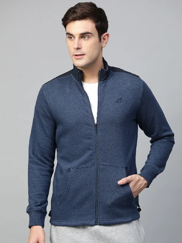 urban style cropped puffer jacket -Alcis Men Navy Blue Solid Sporty Jacket