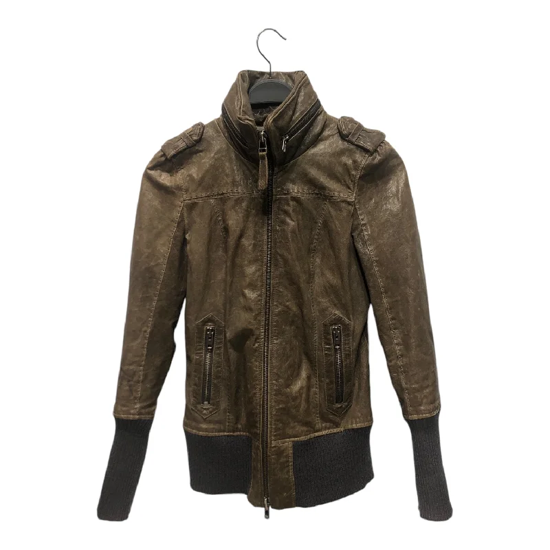 urban streetwear jacket for women -MACKAGE/Leather Jkt/S/Leather/BRW/Brown Aged Zip up Leather