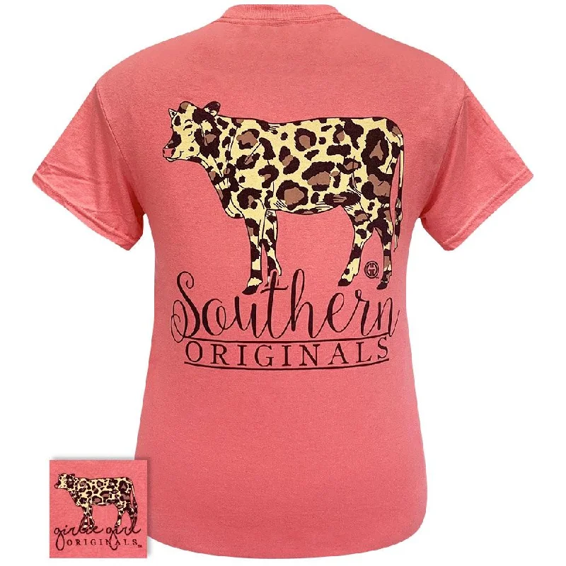 fashionable twisted hem top for women -Leopard Print Cow-Coral Silk SS-2223