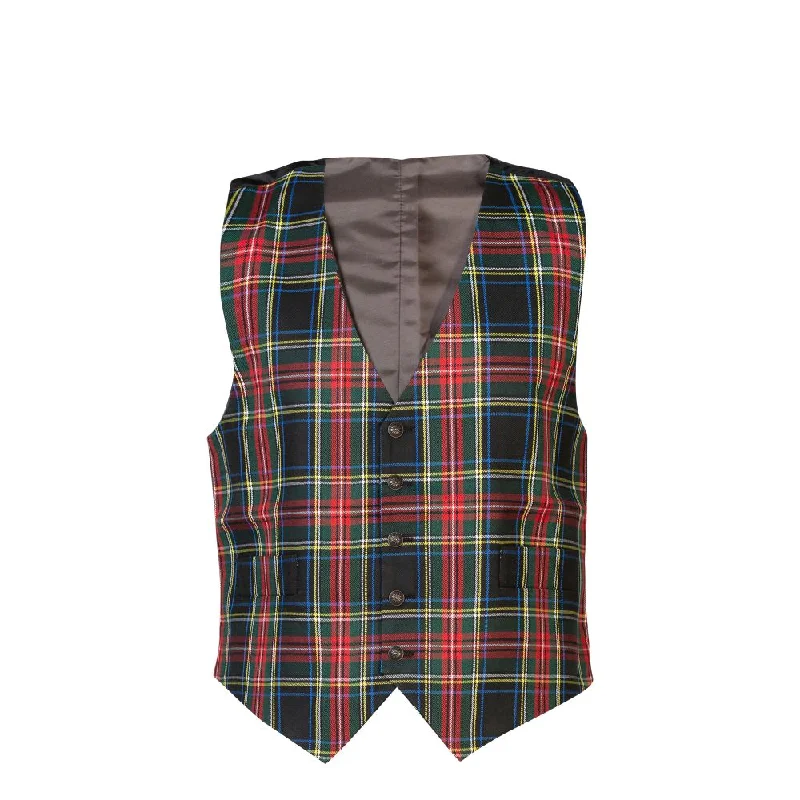 women's cropped bomber jacket -Gents Polyviscose Tartan Waistcoat - Black Stewart