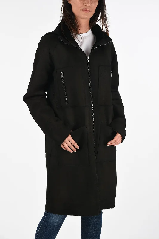 sleek minimalist coat for women -Diesel BLACK GOLD Leather LISTY-A Coat