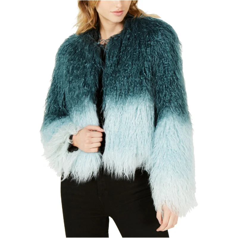 stylish fleece-lined coat for women -Bar Iii Womens Crinkle Faux Fur Jacket