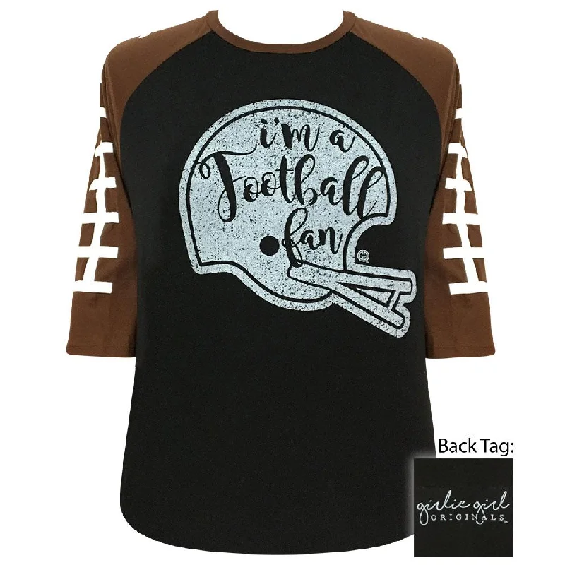 trendy puff sleeve blouse for women -GGO Football Raglan-Black/Brown 3/4 Sleeves-1701