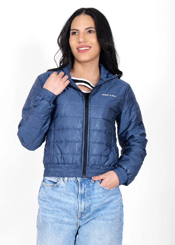 women's travel-friendly jacket -JUMP USA Women Frost Defense Airforce Blue Quilted Jacket