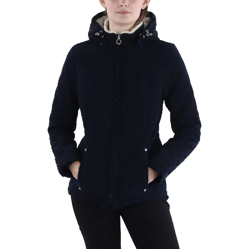 ladies' quilted coat -Womens Faux Fur Hooded Quilted Coat