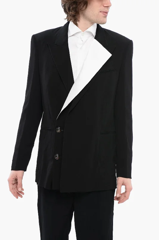 warm down coat for women -Balmain Double-Breasted Viscose Blazer With Contrasting Lapel