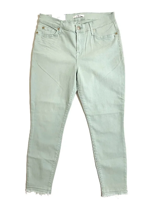 trendy acid-wash jeans for women -Women's Ankle Released Hem Slim Illusion Jean In Green