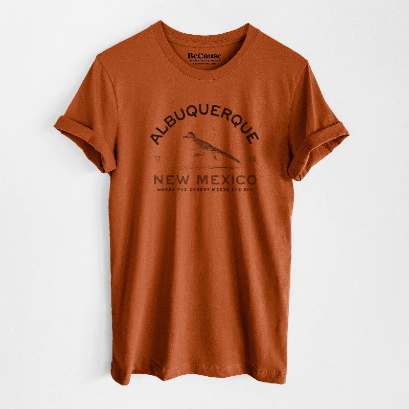 chic pleated detail top for ladies -Albuquerque New Mexico Roadrunner - Lightweight 100% Cotton Unisex Crewneck