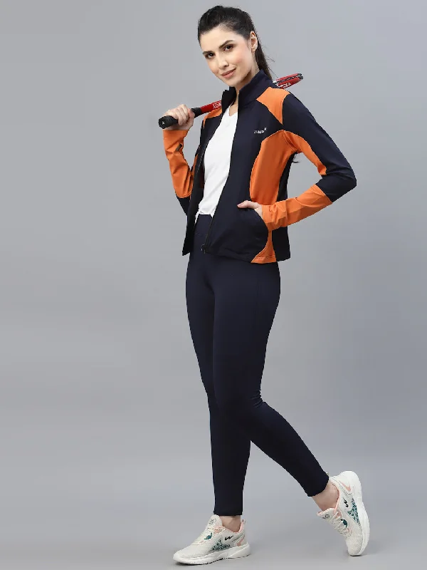 cozy oversized wrap coat for women -JUMP USA Women Navy Blue & Orange Solid Polyester Hiking Jacket