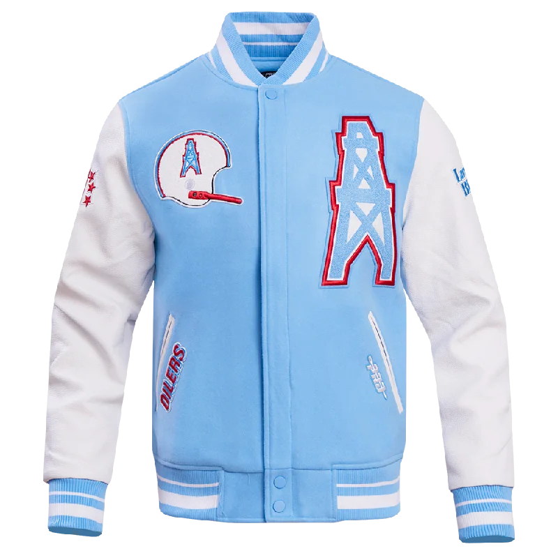 sleek satin bomber jacket for women -NFL HOUSTON OILERS OIL DERRICK RIB WOOL VARSITY JACKET (UNIVERSITY BLUE/WHITE)