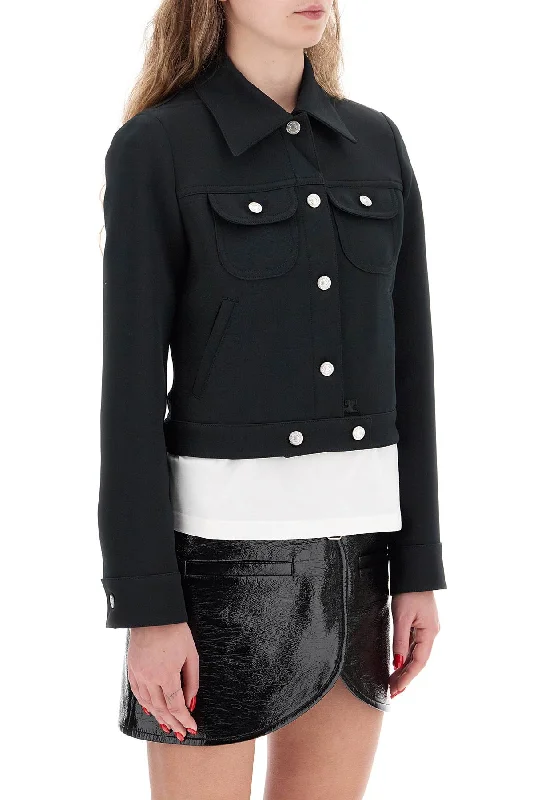 stylish longline coat for women -Courreges Twill Trucker Jacket In