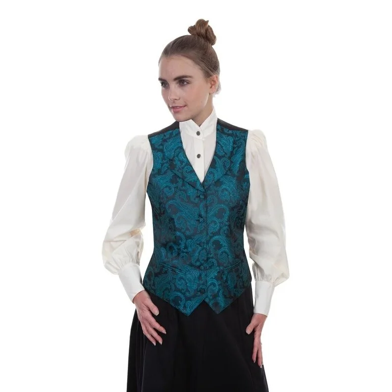 women's asymmetrical zip jacket -Scully Western Vest Womens Rangewear Paisley Button Teal F0_RW606